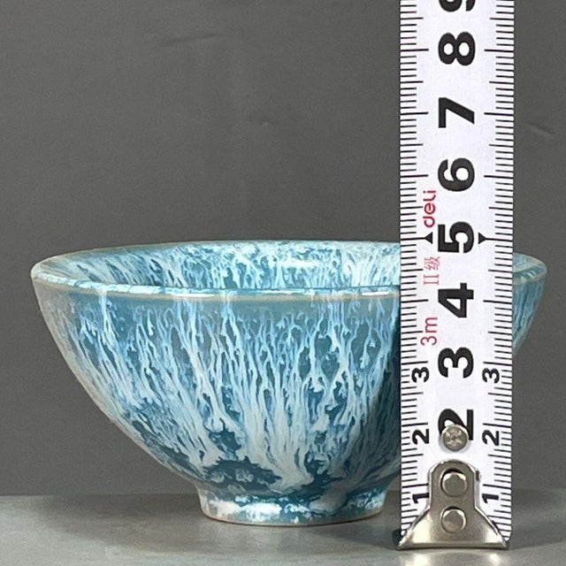 Late 20th Century Chinese Blue & White Splash Glazed Porcelain Tea Cup For Sale - Image 5 of 9