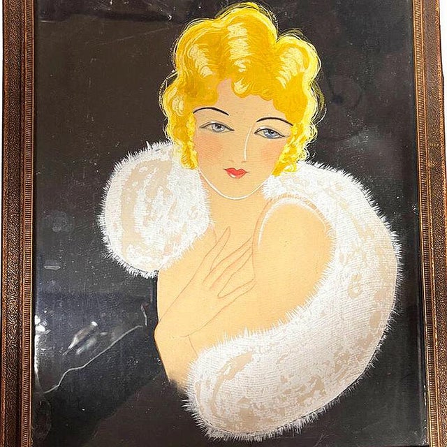 1920 Female Glamour Flapper Portrait Pastel on Black Paper, Framed For Sale - Image 4 of 8