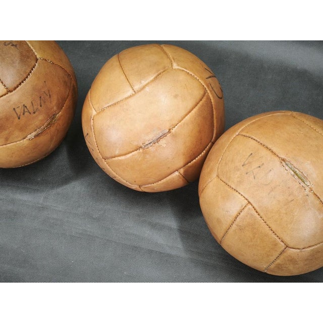 Tan Czech Leather Medicine Balls, 1950s, Set of 3 For Sale - Image 8 of 10