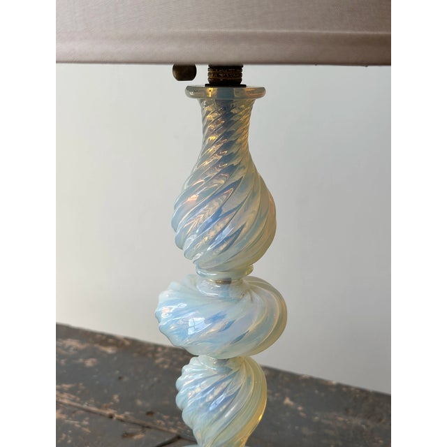 Vintage Murano Opalescent Blown Glass Lamps Attributed to Barovier + Toso, a Pair, Circa Mid 20th-Century For Sale - Image 13 of 18