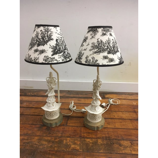 White Vintage Porcelain Lamps - A Pair For Sale - Image 8 of 9