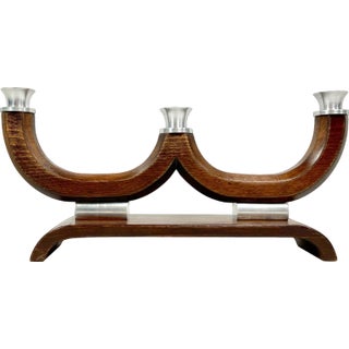 Mid-Century Wood and Aluminium Candleholder, 1950s For Sale