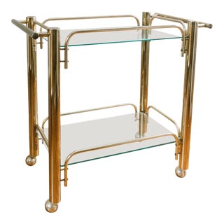 Vintage Chunky Brass & Glass Bar Cart For Sale