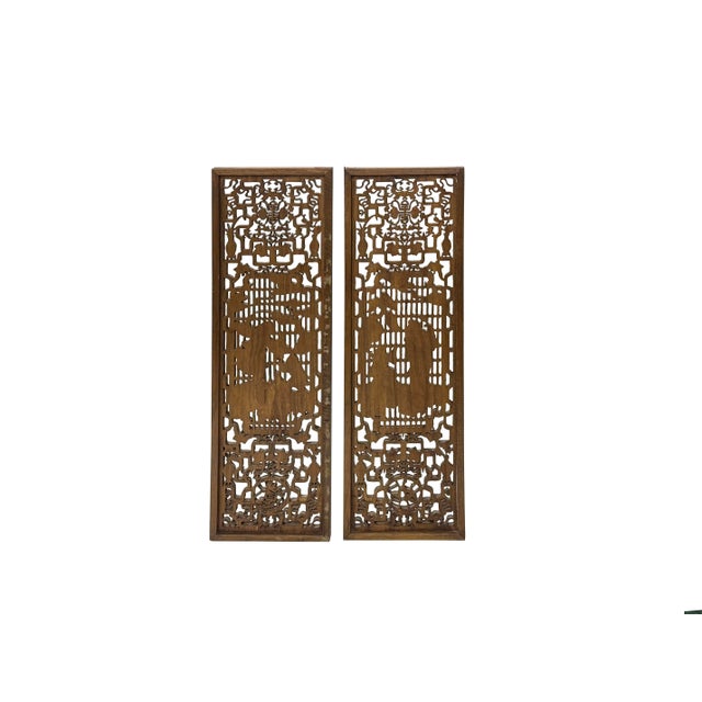 Auburn Pair Vintage Oriental Brown Figural Motif Rectangular Wood Panels For Sale - Image 8 of 8