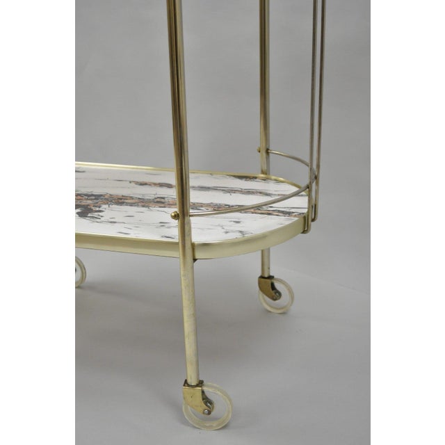 Vintage Mid Century Modern Brass Rolling Bar Tea Cart Table Laminate