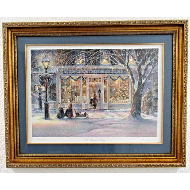 A matted and framed numbered print by artist Trisha Romance titled "The Home Bakery." This landscape-oriented piece...