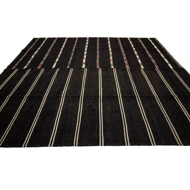 Modern 1960s Vintage Striped Turkish Kilim Rug- 11′1″ × 12′7″ For Sale - Image 3 of 4
