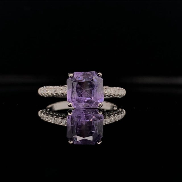 Purple Sapphire Diamond Ring 18k Gold Women 1.72 TCW Certified For Sale - Image 9 of 10