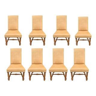 Rose Tarlow Louis XIII Leather Upholstered Dining Chairs- A Set of 8 For Sale