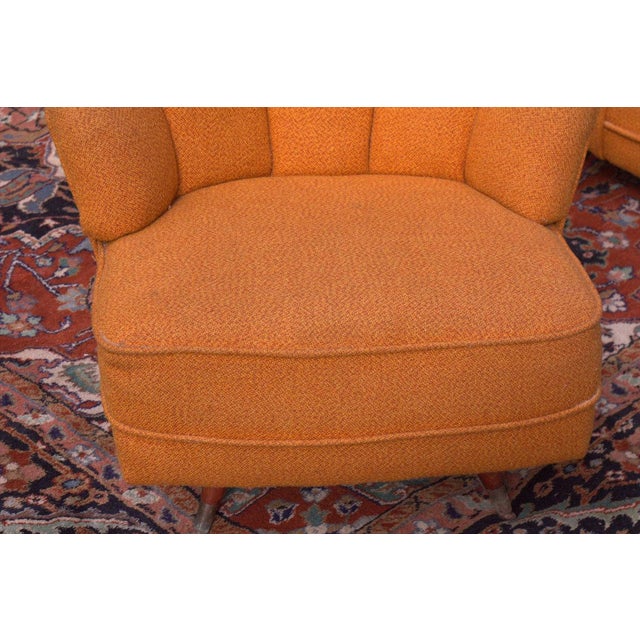 Mid-Century Scalloped Slipper Swivel Chairs - A Pair | Chairish
