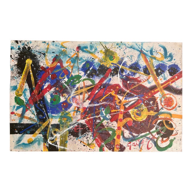 Hendrik Grise Signed Original Abstract Expressionist Vintage 1970s Painting For Sale