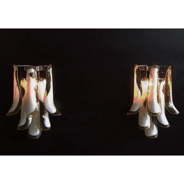 Mid-Century Modern Italian Murano Sconces of Mazzega Caramel Lattimo Petals Glass - a Pair For Sale - Image 3 of 8