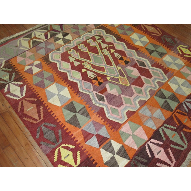 Mid-20th Century Square Geometric Turkish Kilim For Sale - Image 4 of 7
