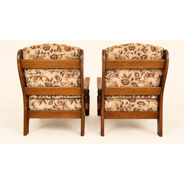 Vintage Lounge Chairs in Wood and Floral Fabric, 1970s, Set of 2 For Sale - Image 4 of 11
