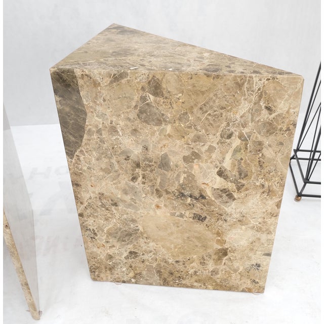 Stone Pair Midcentury Marble Onyx Triangle Shape End Side Tables Night Stands Mint! For Sale - Image 7 of 13