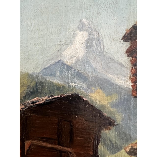 Marius Chambaz, Mazots au pied du Cervin, 1919, Oil on Canvas For Sale - Image 6 of 10