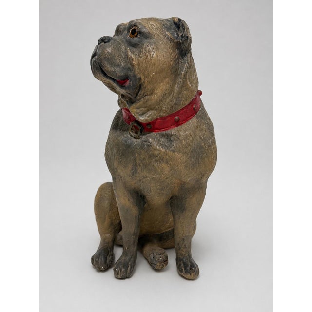 19th Century, Victorian Polychrome Terracotta Pug Dog With Glass Eyes For Sale - Image 4 of 8