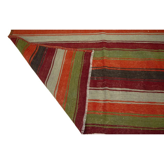 Mid 20th Century Colorful Striped Vintage Kilim Rug For Sale - Image 5 of 7
