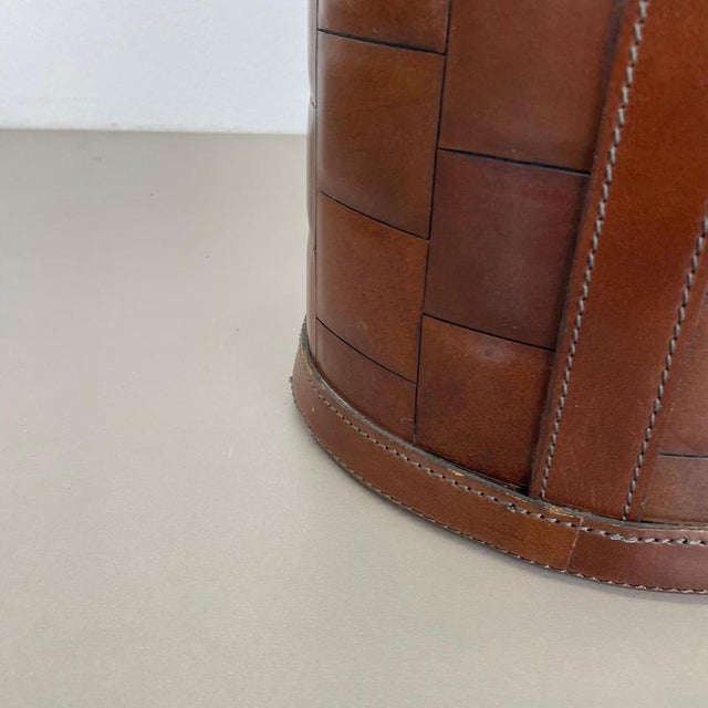 Vintage Patchwork Paper Bin Basket in Leather the style of Auböck, Germany, 1960s For Sale - Image 10 of 18