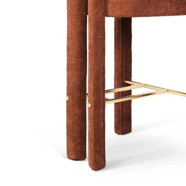 Double Arch Bar Stool in Orange Chenille from Insidherland For Sale - Image 6 of 10