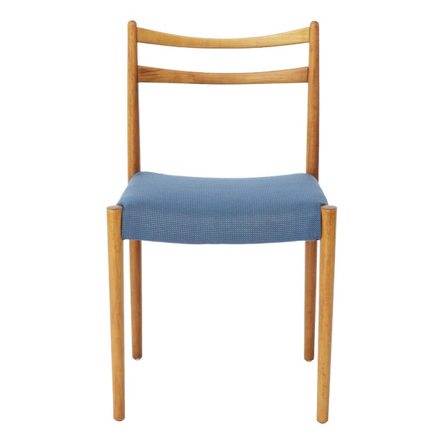Mid-Century Modern Dining Chair in Beech with Blue Upholstered Seat by Lübke , Germany 1970s For Sale