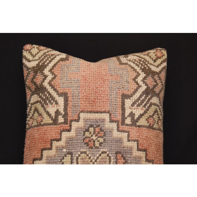 Mid 20th Century Soft‑Tone Rug Cushion – Handcrafted From Vintage Turkish Tribal Rug Pillow Cover -16'' X 32'' For Sale - Image 5 of 11