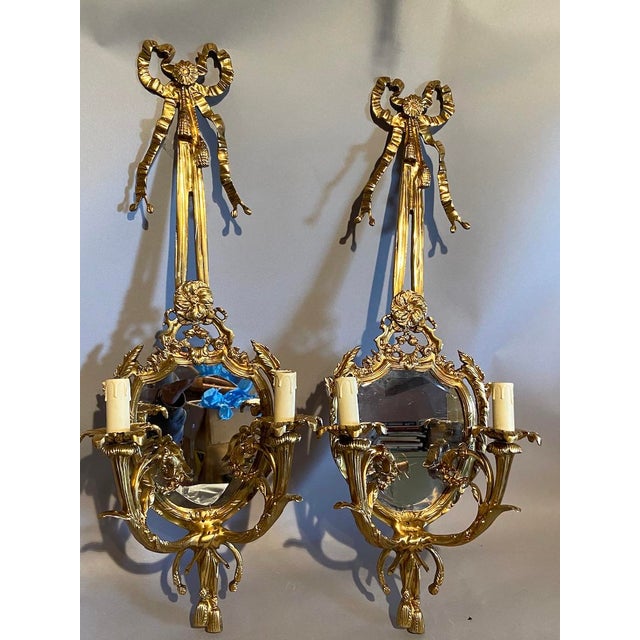 Late20C French Maker Louis XVI Antique Bronze Sconces Wall Lamps -Pair For Sale - Image 9 of 18