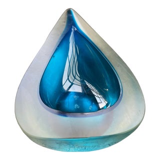 Vintage Murano Sommerso Style Aqua Blue Tear Shaped Glass Catchall For Sale