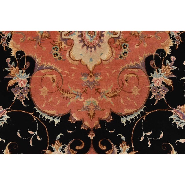 Fine Tabriz Rug 5′ X 6’8” Black Wool/Silk Traditional Hand-Knotted Carpet For Sale - Image 10 of 15