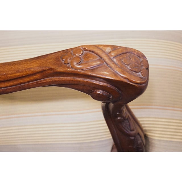 Henredon Furniture Solid Mahogany Louis XV French Provincial Upholstered Accent Arm Chair For Sale - Image 9 of 14