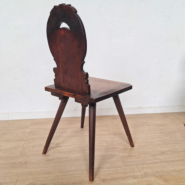 Swiss Alps Folk Art Escabelle Wooden Chair, 1820s For Sale - Image 3 of 9