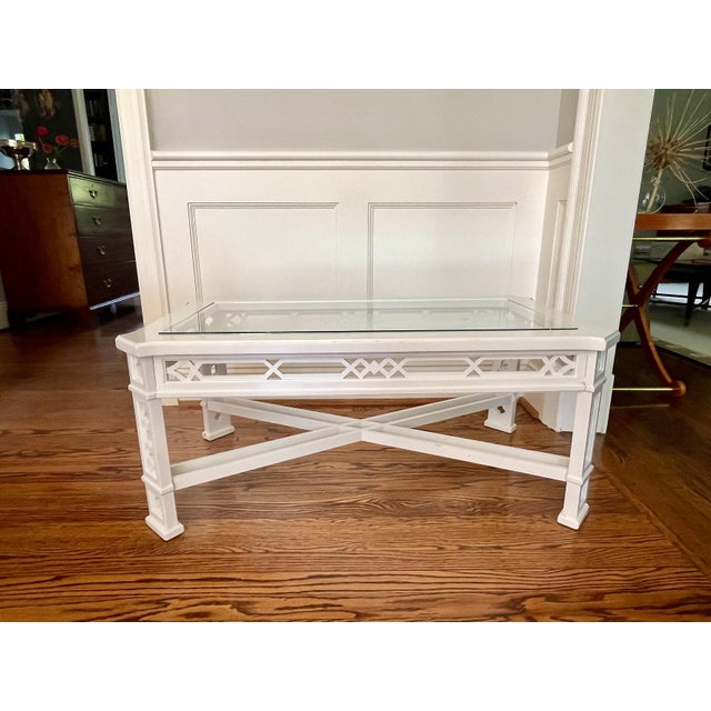 Late 20th Century Vintage White Lacquer Fretwork Coffee Table For Sale - Image 5 of 7