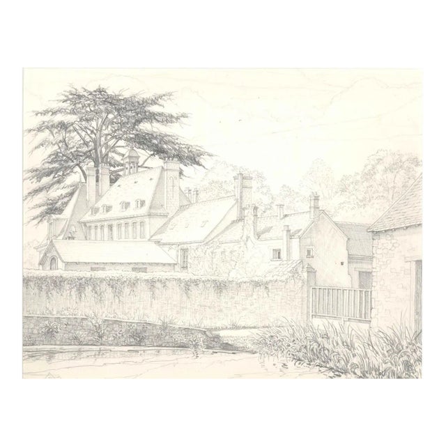 Les Granges de Port Royal - Original Pencil Drawing 1970s 1970s For Sale