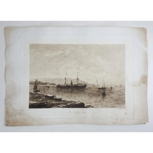 Early 20th Century Early 20th Century HMS Ajax Battleship Distressed Etching For Sale - Image 5 of 5