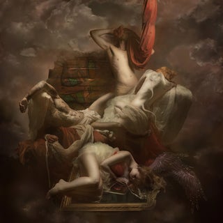 The Stairs by Mariska Karto | Photocollage on aluminum depicting figures in a dramatic composition For Sale