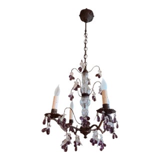 Antique Louis XV Style Four Arm Chandelier With Amethyst Color Grape Clusters For Sale