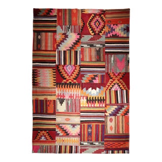 Mid 20th Century Designer Patchwork Rug Crafted From Authentic Anatolian Kilims -5' 7'' X 9' 10'' For Sale