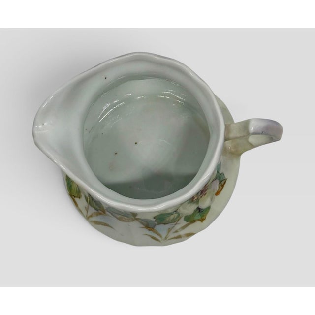 White Vintage Bavarian Porcelain Creamer — Hand-Painted Floral, Ribbed Body, Red “Germany” Mark For Sale - Image 8 of 12