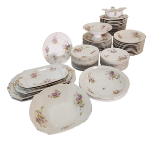 Art Nouveau Violets Dinner Service by Albert Pillivuyt for Foëcy Limoges, 1920s, Set of 82