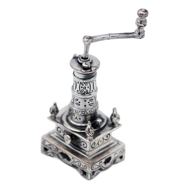 Silver Meat Grinder Miniature with Cutouts, Engravings and Reliefs For Sale