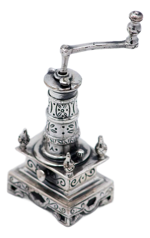 Silver Meat Grinder Miniature with Cutouts, Engravings and Reliefs