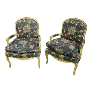 Paint Decorated French Louis XV Armchairs Fauteuils circa 1950s - A Pair