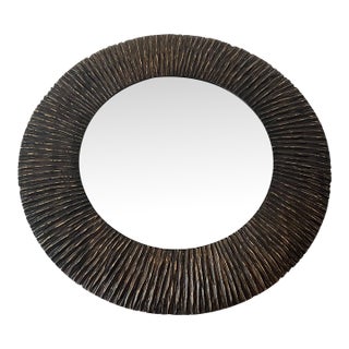 Wood Framed Circular Mirror For Sale