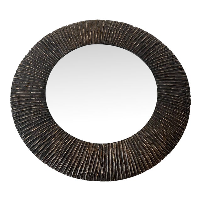Wood Framed Circular Mirror For Sale