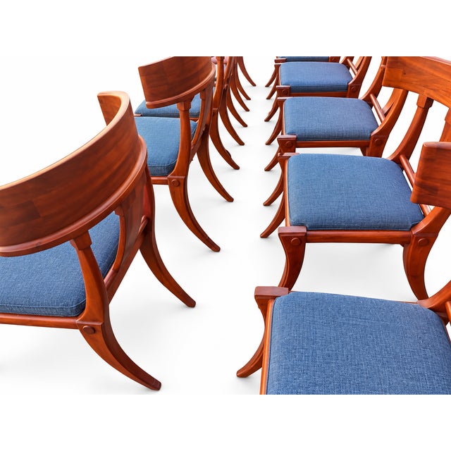 Wood Teak Klismos Patio Dining Chairs. - Set of 10 For Sale - Image 7 of 7