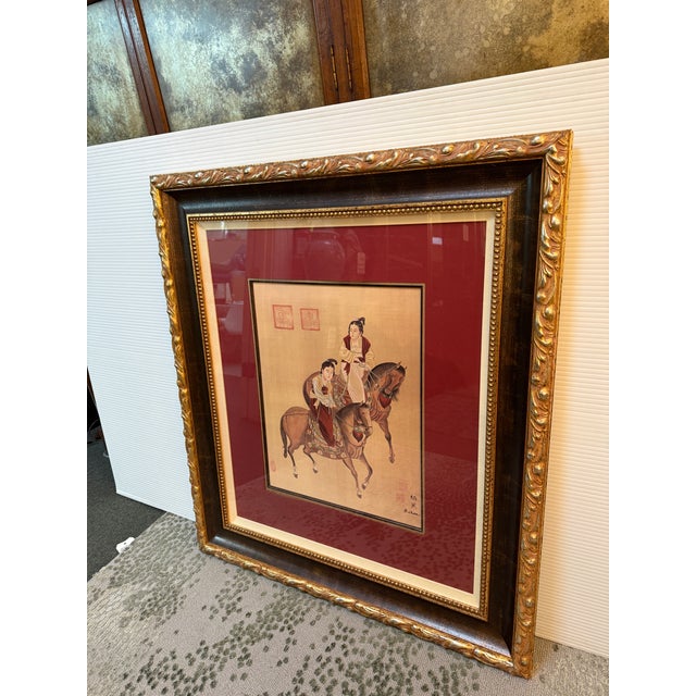 Asian B. Chan Ladies of the Court on Tang Horseback Print on Silk, Framed For Sale - Image 3 of 12