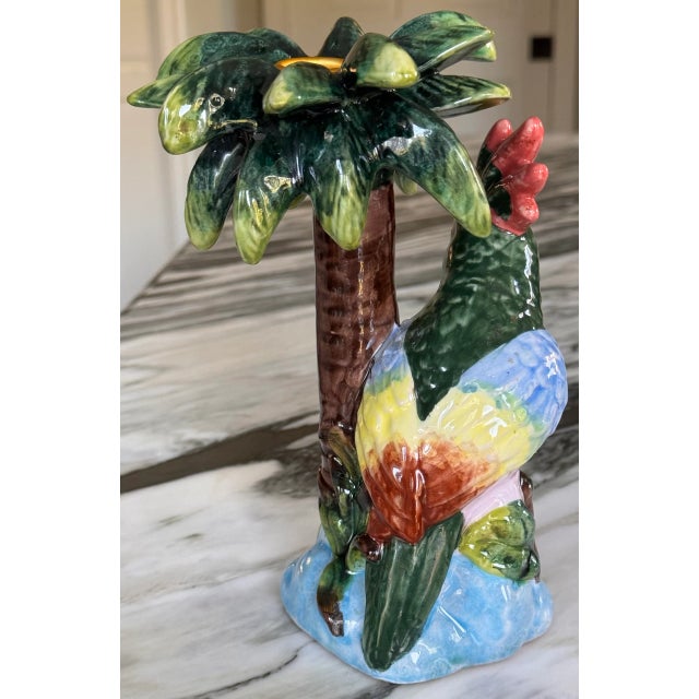 LastChance!Vintage Parrot & Palm Tree Motif Candle Holder For Sale - Image 4 of 10