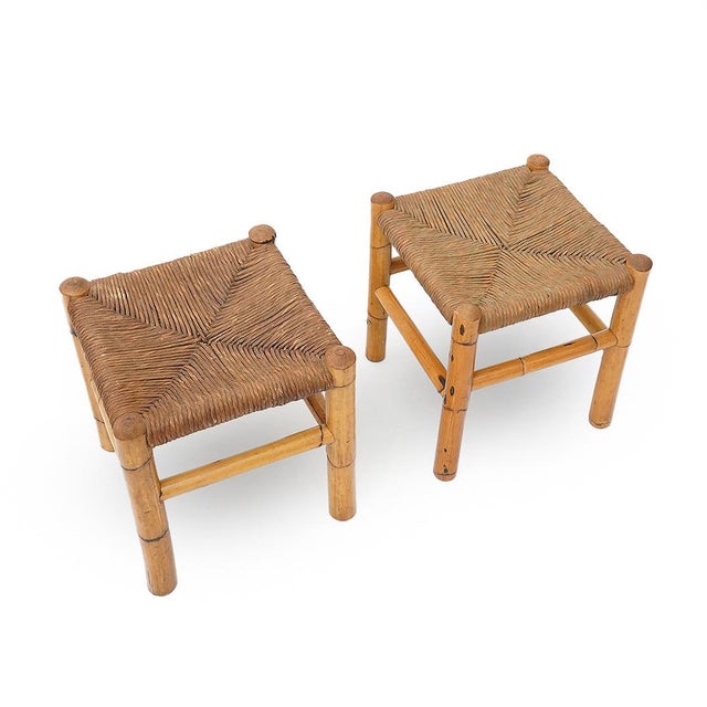 Mid-Century Modern Stools in Rattan and Woven Straw, 1960s, Set of 2 For Sale - Image 3 of 14
