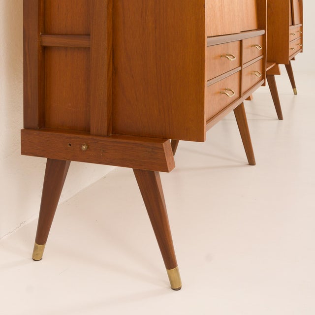Scandinavian Free-Standing Teak Wall Shelf with 5 Cabinets, Norway, 1960s For Sale - Image 18 of 18