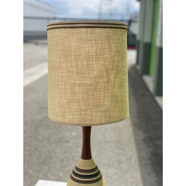Ivory 1960s Mid-Century Drip Pottery Table Lamps With Shades - a Pair For Sale - Image 8 of 12